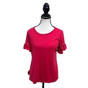 MICHAEL Michael Kors Pink Ruffle Studded Sleeve T Shirt Women's Size M